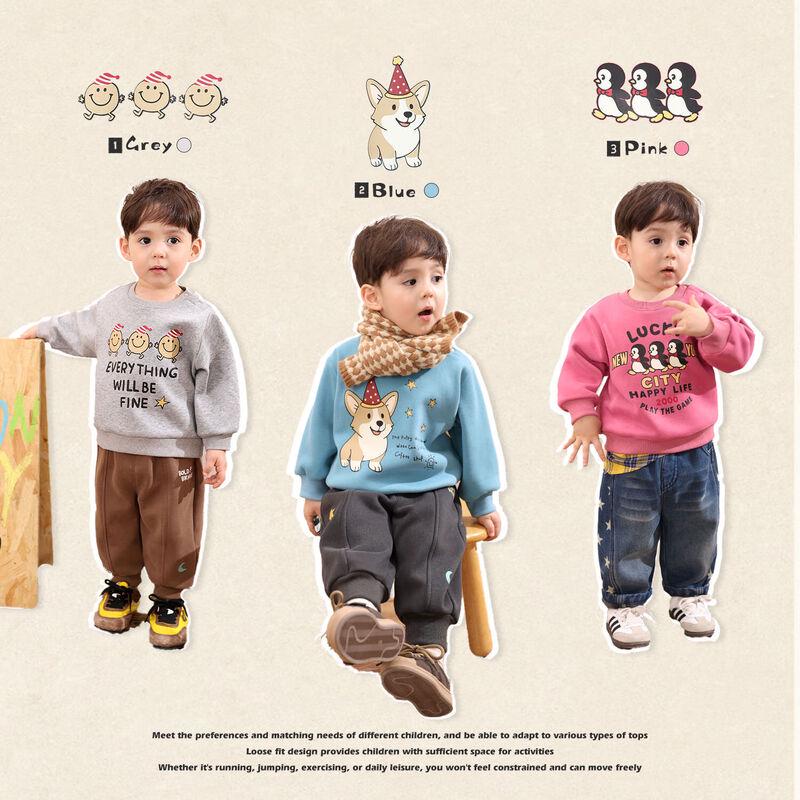 LUSON Baby Boys Fleece-Lined Round Neck Sweatshirt