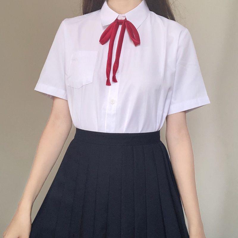 Japanese JK Uniform Shirt: Pointed & Round Collar, Short Sleeve Student Blouse