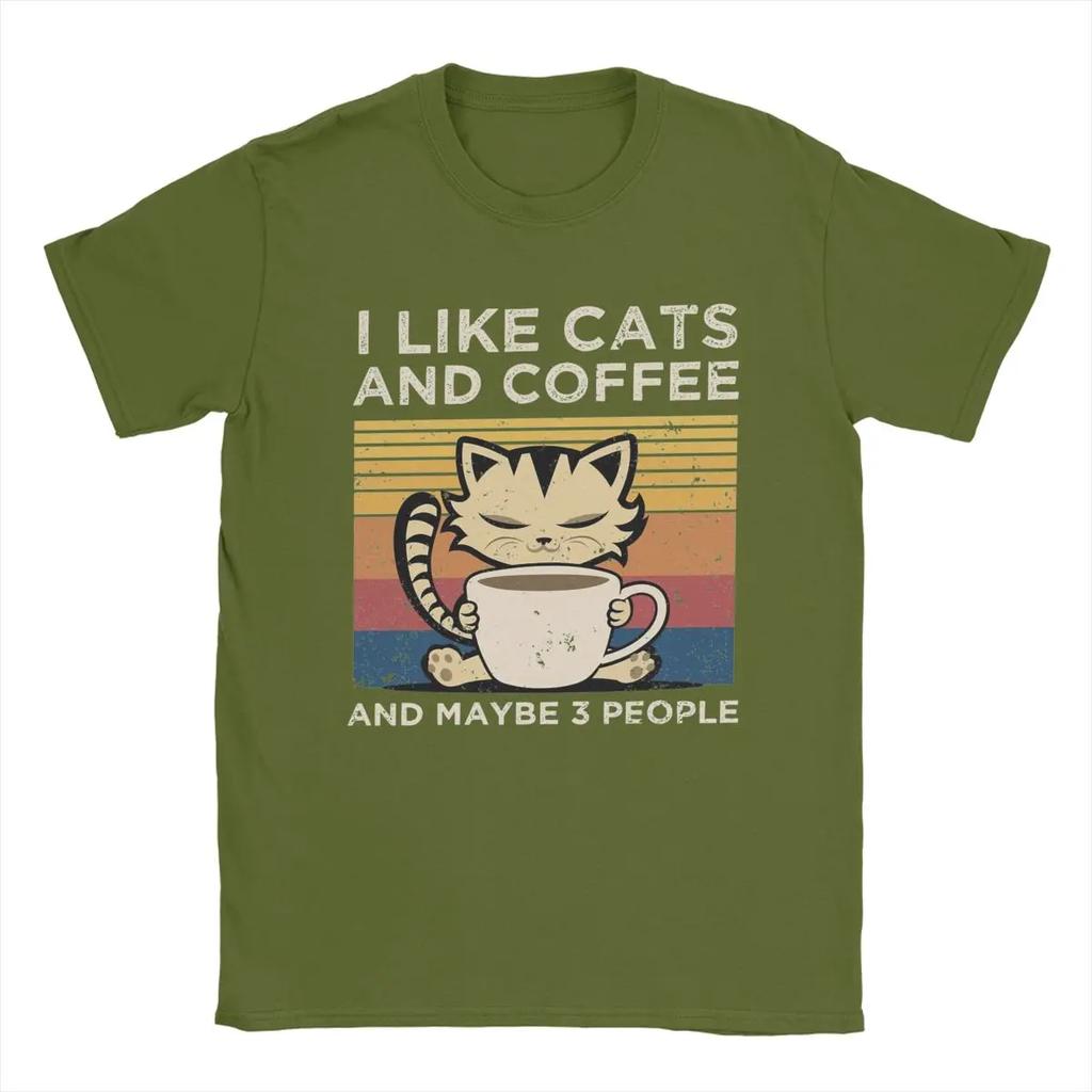 I Like Cats And Coffee And Maybe 3 People Men T Shirt Amazing Tee Shirt Crew Neck T-Shirts Pure Cotton New Arrival Tops