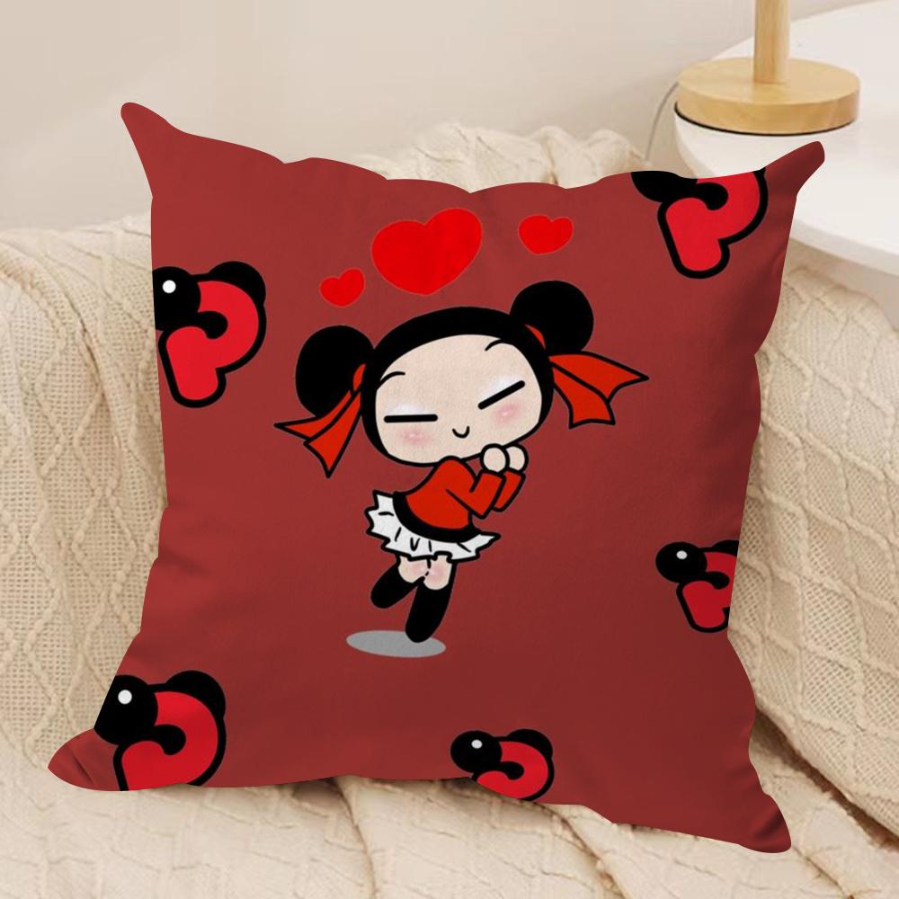 Kawaii P-Pucca Anime Cushion Cover Silky Short Plush Double-Sided Printed Pillow Case for Sofa All Seasons Home Decor Gift
