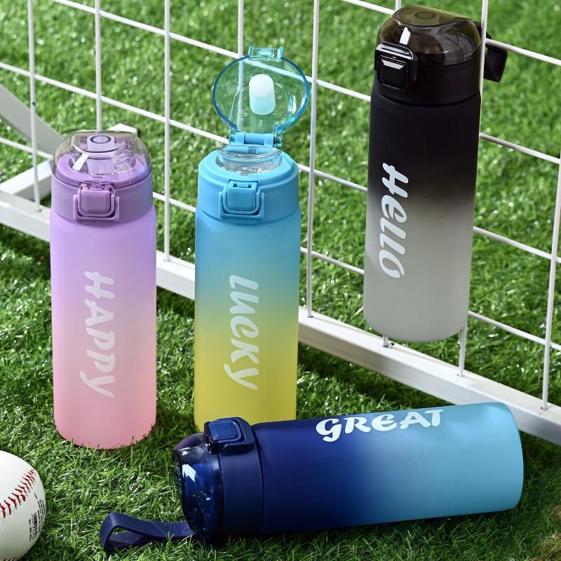 1PC 650ml Gradient Sport Water Bottle, BPA-Free Leakproof Portable Fitness Jug with Straw for Gym Outdoor Beach Travel