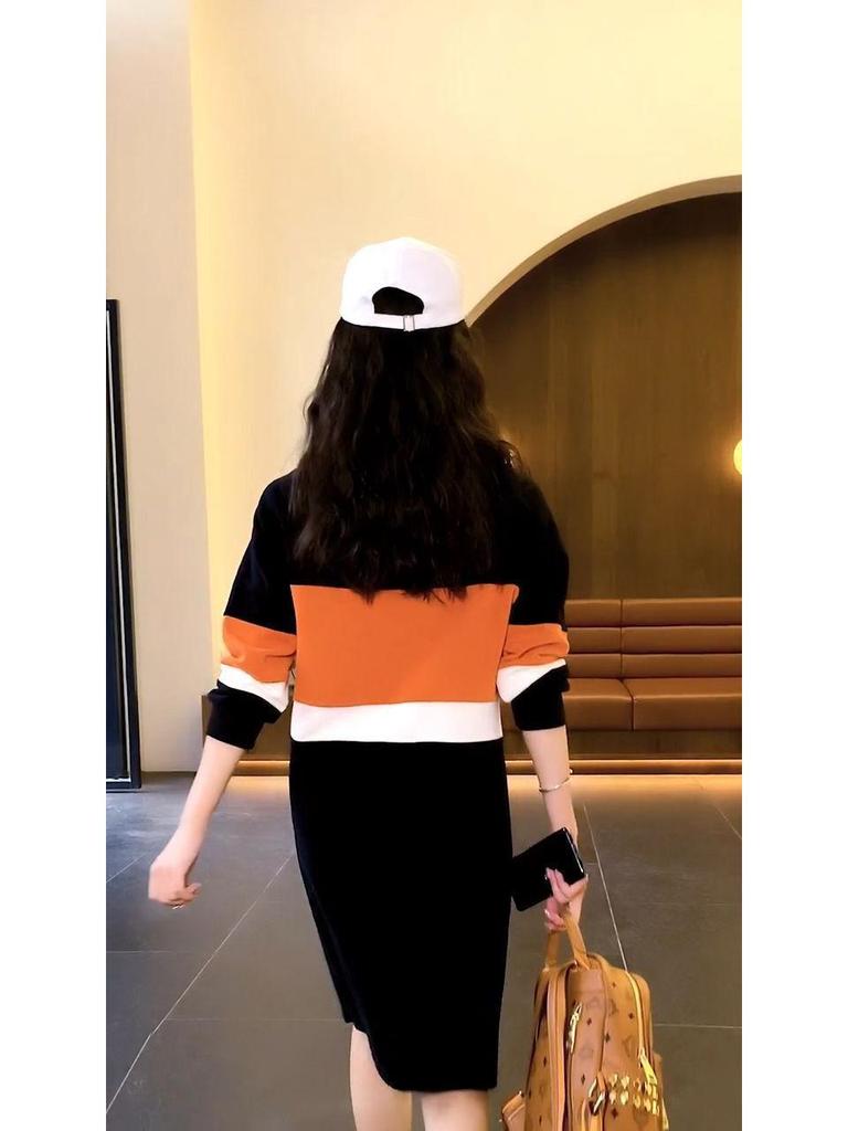 Dámské mikinové šaty s kapucí v korejském stylu - Středně dlouhé, Slim fit, Velká velikost, Trend podzim/zima