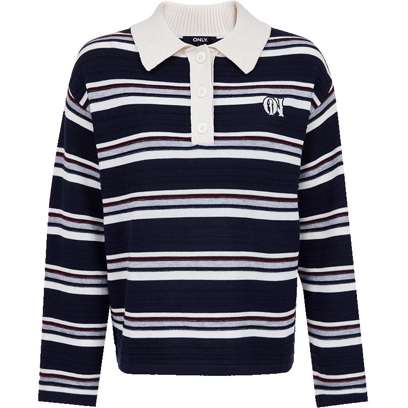 ONLY Women's 2025 Autumn College Style Polo Collar Striped Loose Knit Sweater