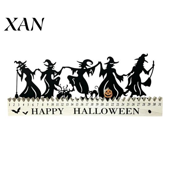 Halloween Bar Decorations Wooden Countdown Calendar, Dancing Witch 31 Day Timer with Spooky Home Decor Sliding Pumpkin, Silhouette Tabletop for Party