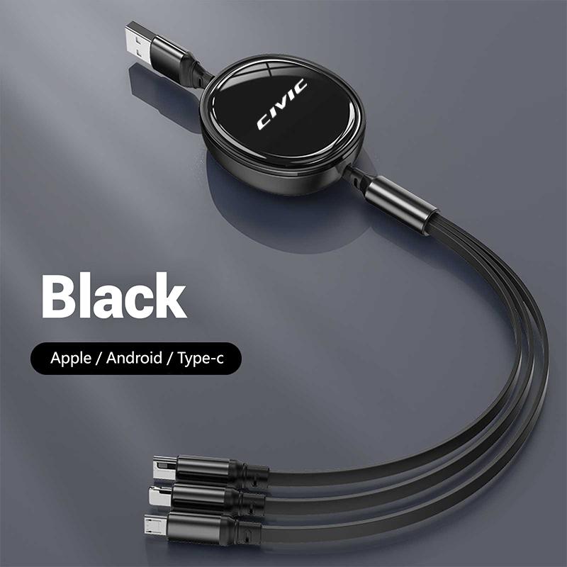 

3 In 1 Car Logo Fast Charge Cable For iPhone USB Type C/Micro Accessory For Honda Civic Fk7 Fit Fk2 Mugen Fk8 Type R Accord CR-V