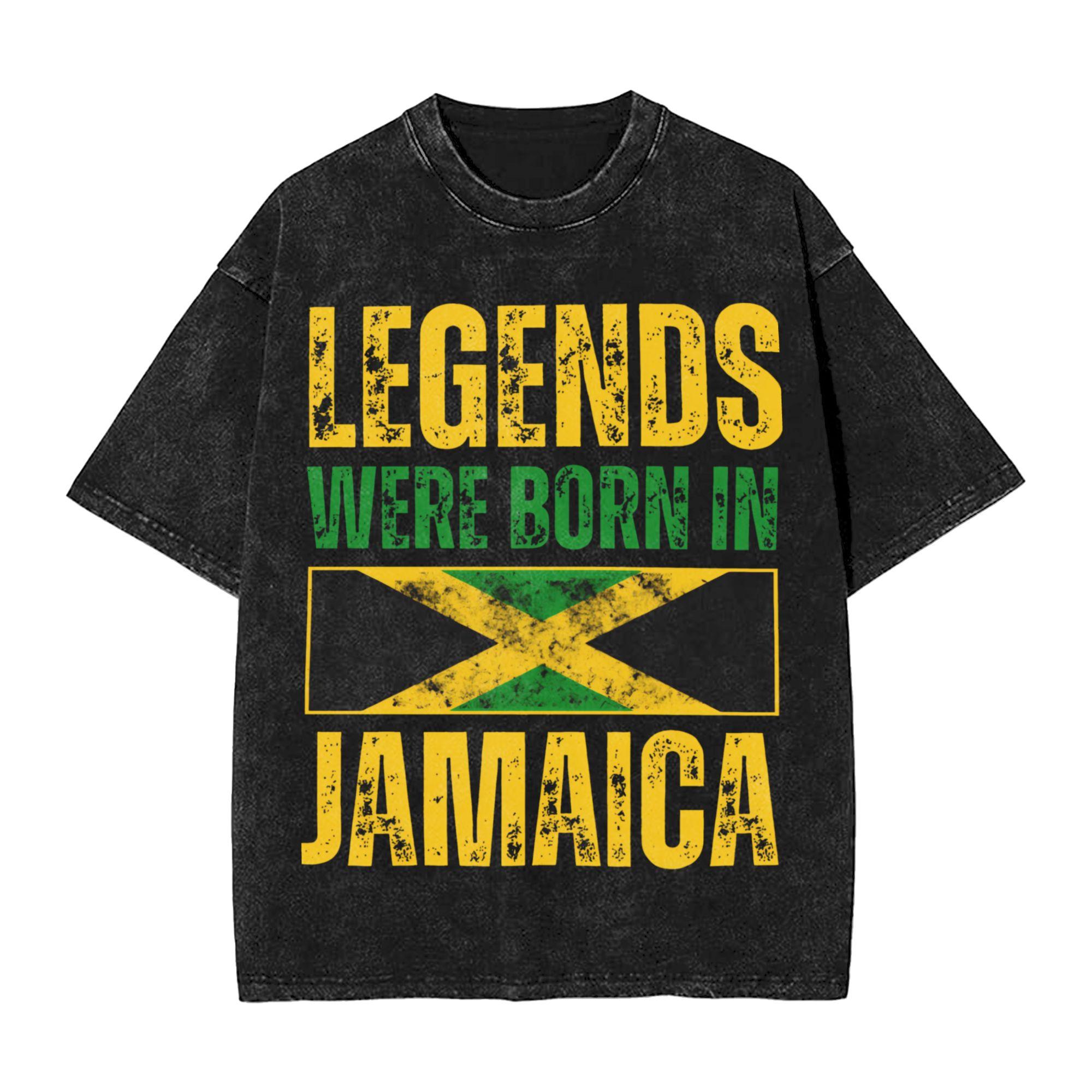 

Jamaican American Jamaica Outfit Washed T Shirt for Unisex Women Streetwear Hip Hop TShirts Summer Tees Tops Short Sleeve S