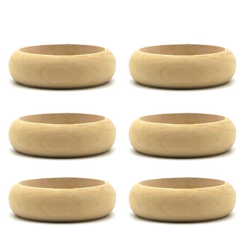 6Pcs Unfinished Blank Wood Bangle Bracelets Natural Round Wood Ring Wooden Circle for DIY Painting Craft Jewelry Making