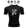 Mens White Compression Short Sleeve T-Shirt Anime Warrior With Sword Graphic Breathable Quick Dry High Elasticity Gym And Running Athletic Top
