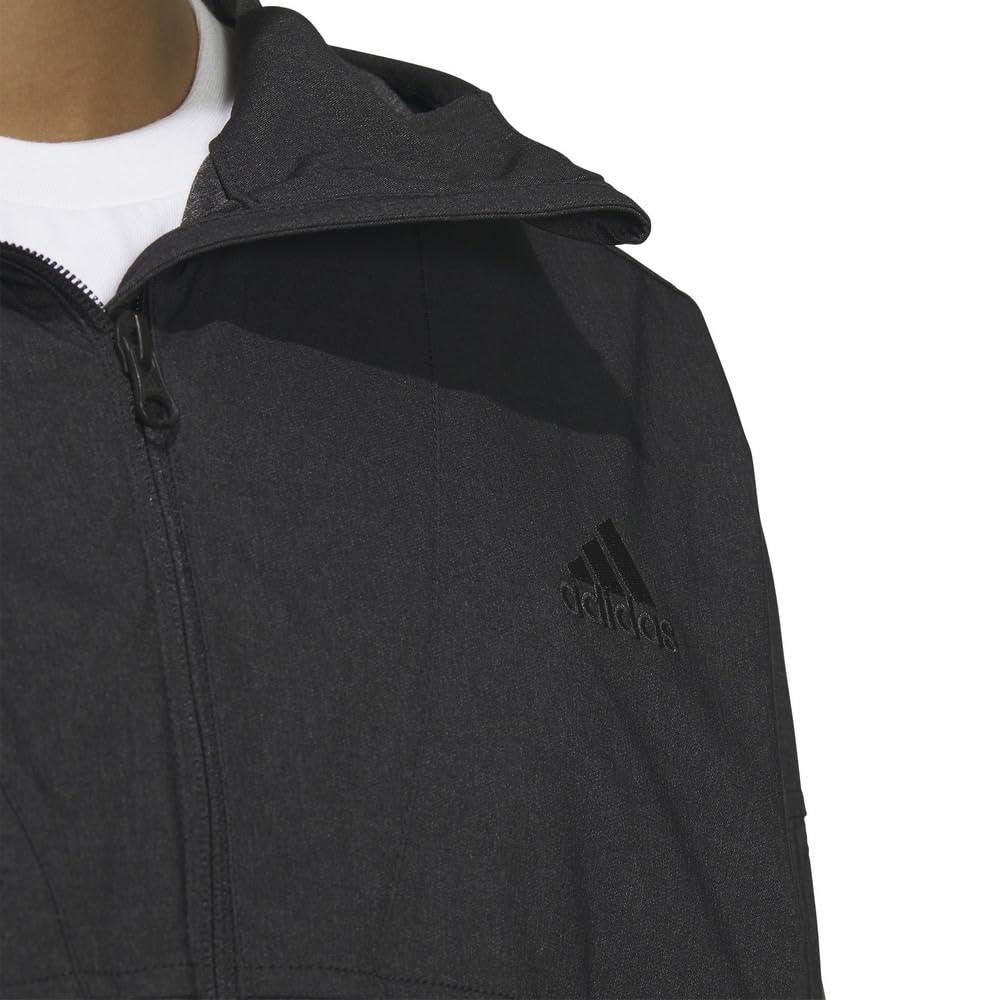 Adidas Denim-Look Reguläre Passform Stretch Gewebtes Kapuzen-Trainingsoberteil Schwarz Größe S Herren BXF22/JSY31 (IS5137)
