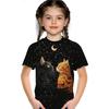Kids T Shirts 2025 Summer New Girl's Stylish Cute Animal Play, Printed Pattern Round Neck Short Sleeve Tops
