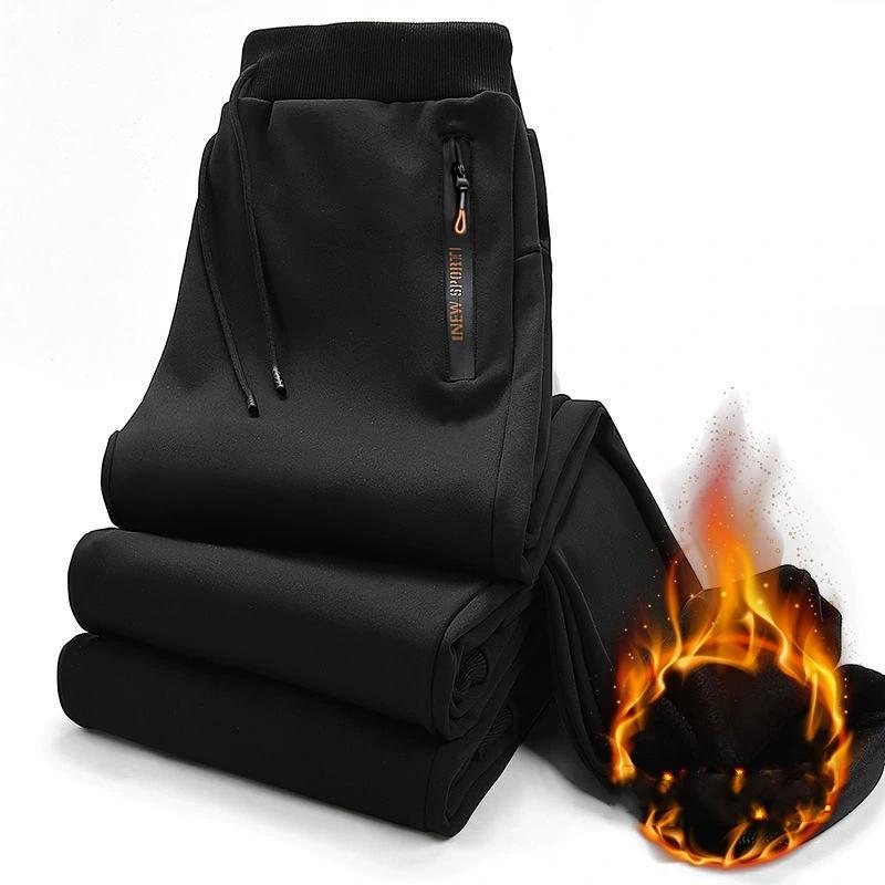 Pánské volné rovné kalhoty s kapsami na zip Ležérní pohodlné, zesílené pánské kalhoty na podzim a zimu