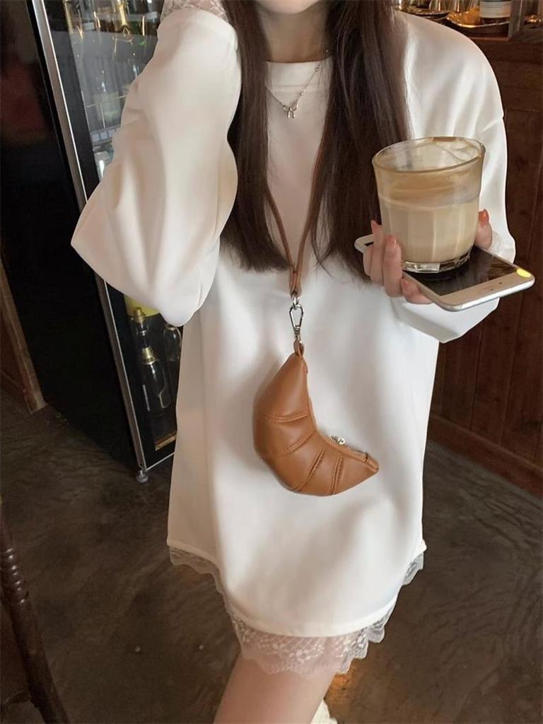 Women's Plus Size Lace Patchwork Long Sleeve Fleece Top for Spring, Autumn, Winter