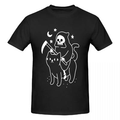 Death Rides A Black Cat 100% Cotton T-shirt Men's Oversized T Shirts Men Round Neck Short Sleeve S-6XL