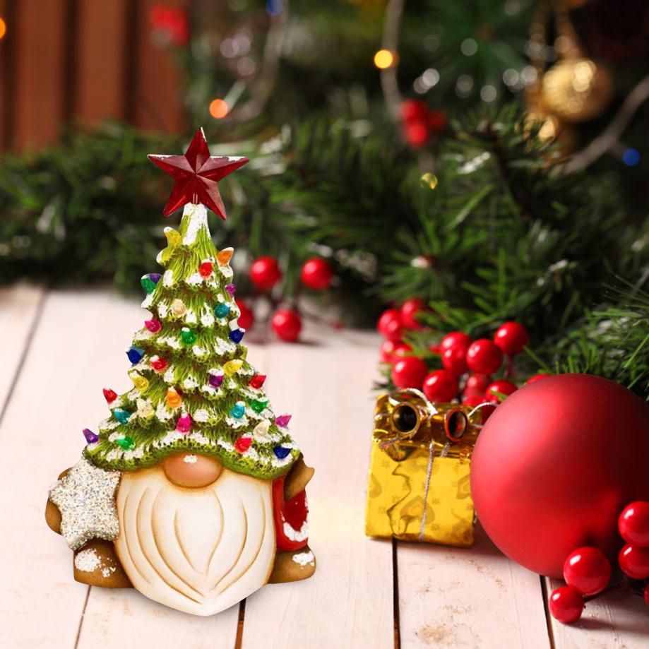 1 Pcs Resin Gnome Xmas Tree Figurines Statue Ornaments Creative Dwarf Miniatures Desktop Crafts