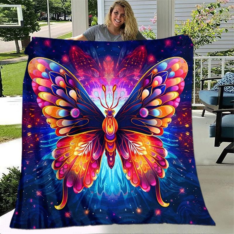 1pc Butterfly Printing Lightweight Flannel Blanket, Comfortable and Warm Blanket, for Camping Sofa Bed and Couch Office, in All Seasons