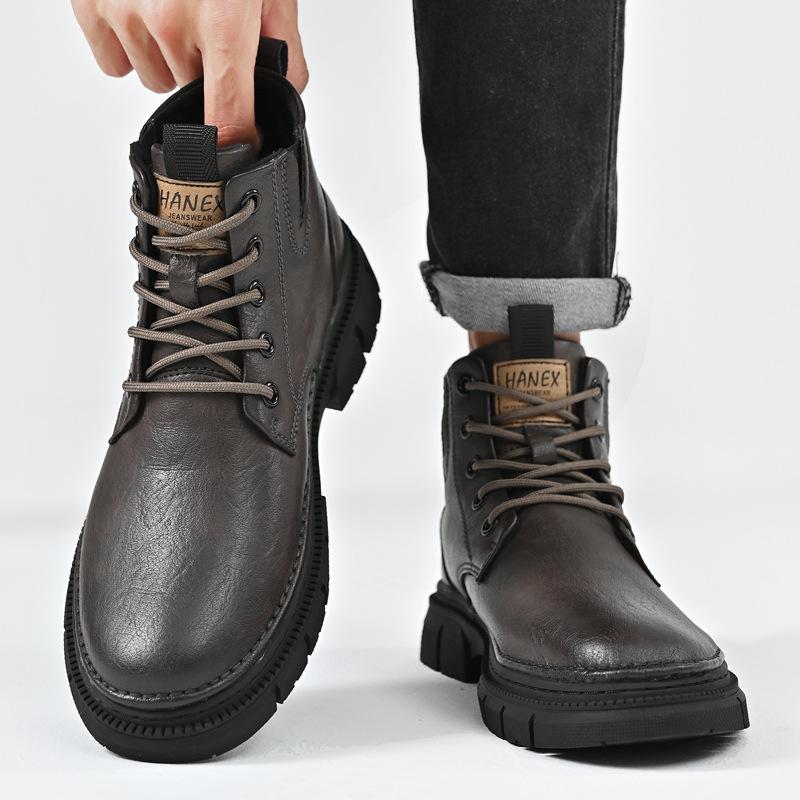 Men's Retro Trend Locomotive Autumn and Winter Martin Boots Fleece Thickened Thermal Cotton Shoes Tooling Boots