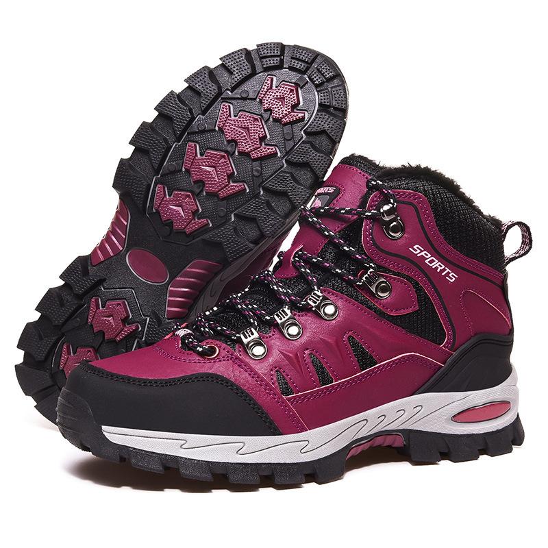 Unisex High-top Non-slip Waterproof and Velvet Warm Hiking Shoes Womens Snow Sneakers
