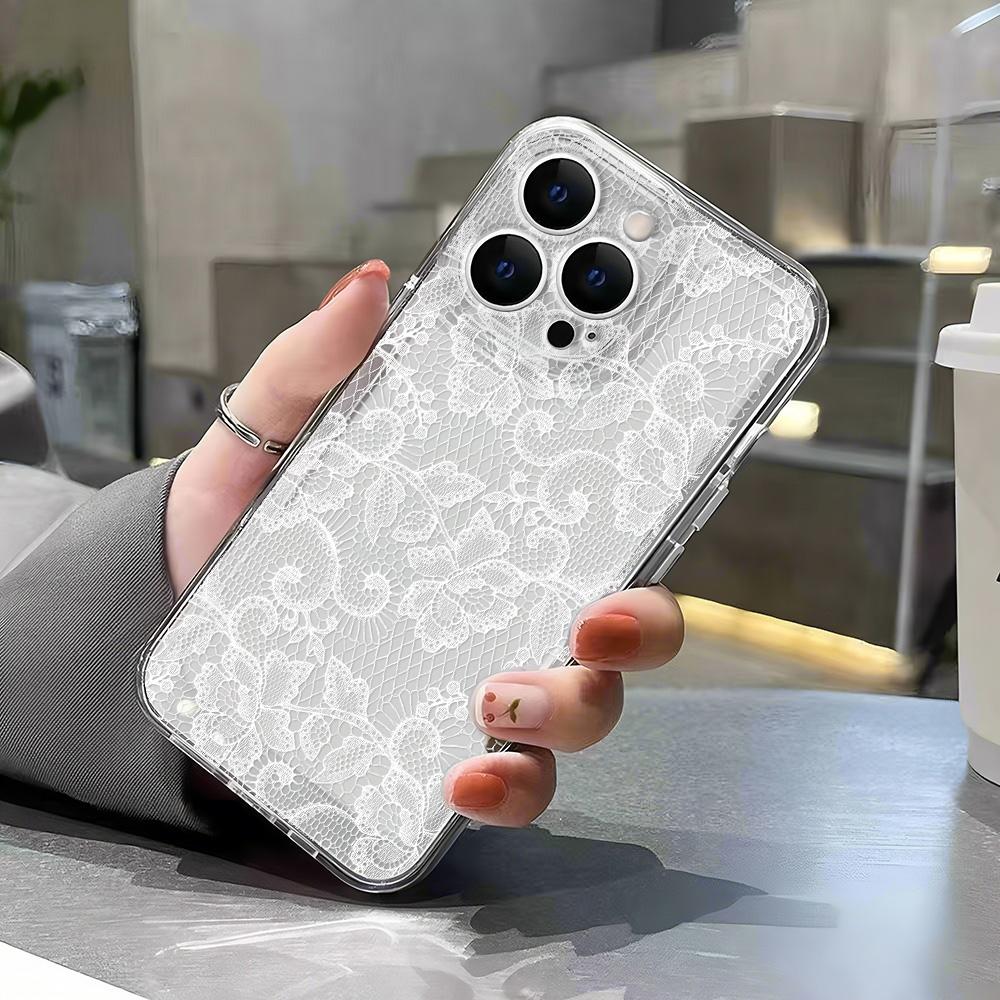 White And Pink Lace Floral Pattern Phone Case For Samsung Galaxy A15 A16 A05 A21S A54 A55 A56 A35 M23 M33 M54 M55 Clear Cover