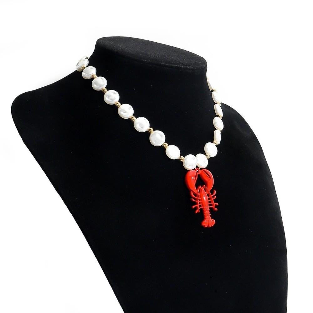 Adjustable Pearl Lobster Necklace Exquisite Lobster Pendant Necklace Clavicle Necklace  Summer