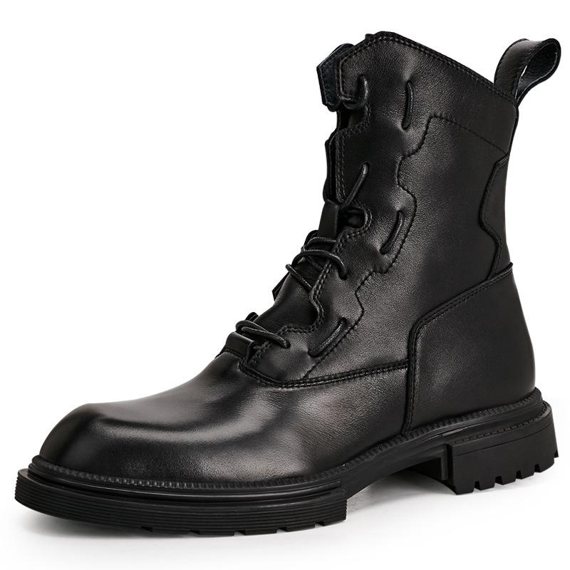 Martin Boots Men'S Winter Velvet Leather British Style Tooling Boots Medium And High-Top Casual Thick-Soled Military Boots Locomotive Boots Men