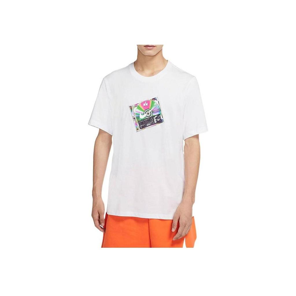 Nike Müzik CD Grafik Baskılı Günlük Spor Kısa Kollu Tişört Erkek Üstler Beyaz CW0403-100