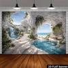 2D Beach Waterfall Cave Photography Background for Vacation Decor