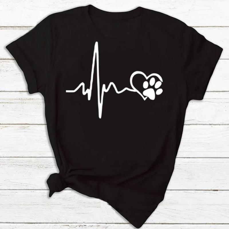 Frauen T Shirt Mode Hund Herzschlag Druck T-shirt Lustige 90er Jahre Druck T T-shirt Frauen T-shirt für Weibliche rote Hemd Kleidung Tops