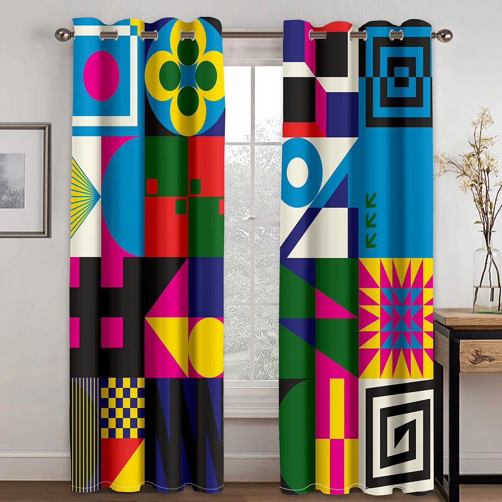 

3D Современное Абстрактное Искусство Цветные Сетчатые Шторы 2 Панели Минималистский Ветер Домашний Гостиный Спальня Балкон Декоративные Шторы 50W130H(CM)X2PCS&HooK