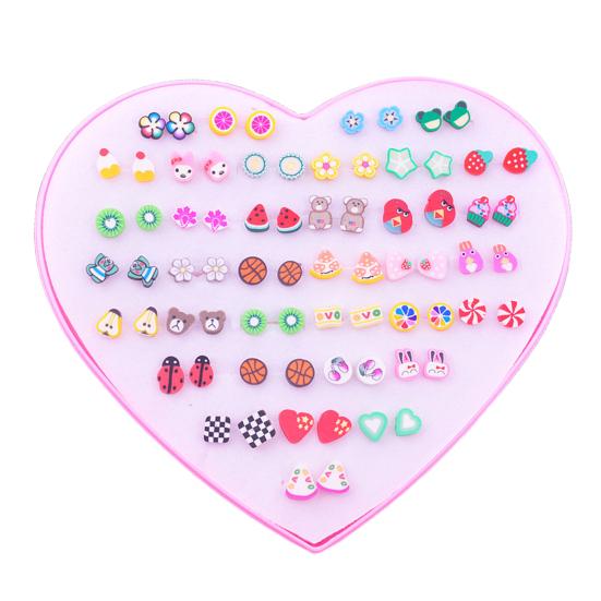 

36 пар женских серег-гвоздиков, набор блестящих многоцветных мультяшных безвредных декоративных нержавеющих изделий D