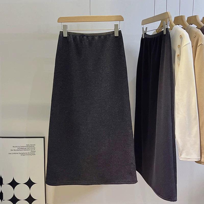 

High-End Wool Blend Korean Style A-Line Back Slit Midi Skirt for Women Extra Large темно-сірий