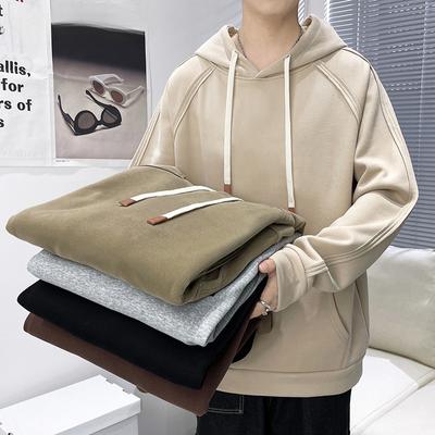 Cotton Hooded Sweater Boys Loose Casual Pullover Autumn Clothes Wide Version Solid Color Casual Clothes Trendy Men's Clothing