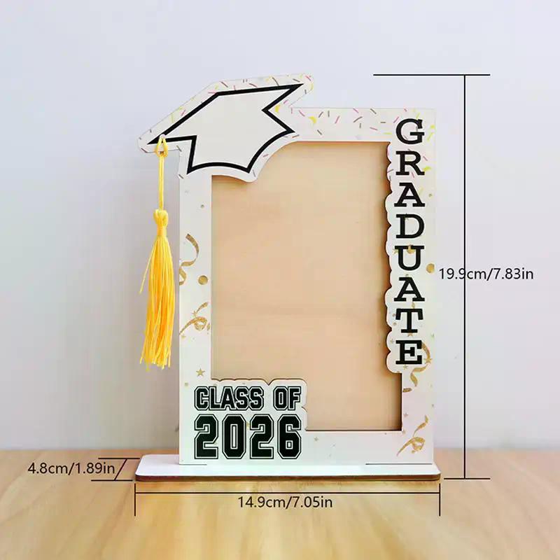 Wooden Graduation Photo Frame With Grad Cap Diploma Decor Class Of 2026 Ideal Grad Gifts Desk Decor Souvenir