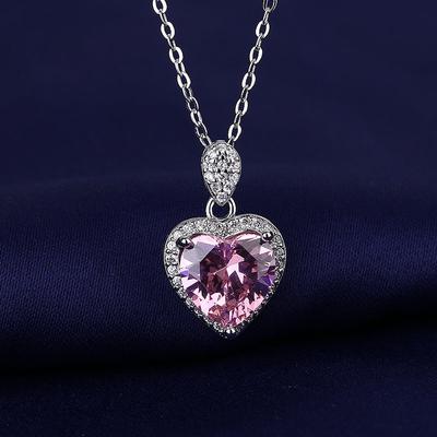 Fashion Jewelry Pink Heart Necklace Pendant Cubic Zirconia Women's Collar Necklace Princess Engagement Wedding Gift Accessories