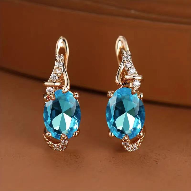

Elegant Zirconia Stud Earrings with Oval Cut Simulated Gemstone and Cubic Zirconia Accents for Women Fashion Jewelry Accessory One Size синий