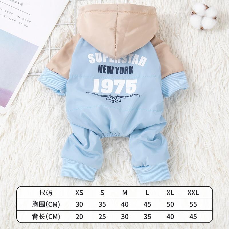 Dog Clothes for Autumn and Winter, Four-Leg Windproof New Cotton Coat for Teddy Cats and Pets