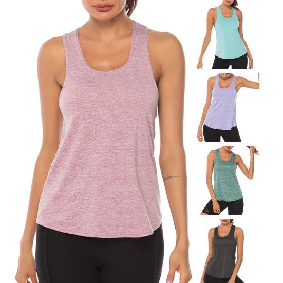 Workout Tank Solid Color Sweat-absorbing Breathable Relaxed-Fit Sleeveless Fitness Polyester Women Athletic Yoga Top Fitness Vest for Girl