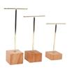 3pcs T Bar Earring Display Stands Exquisite Stable Metal Earring T Bar Stands with Wooden Bases for Store