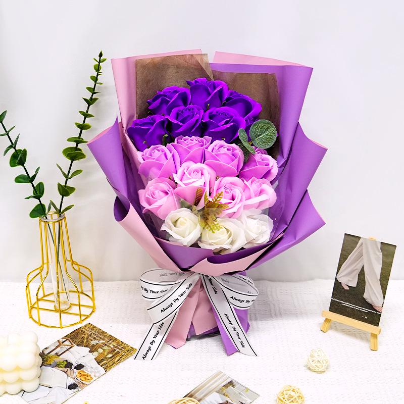 18 Rose Soap Flower Bouquet Gift Box for Qixi Valentine's Day