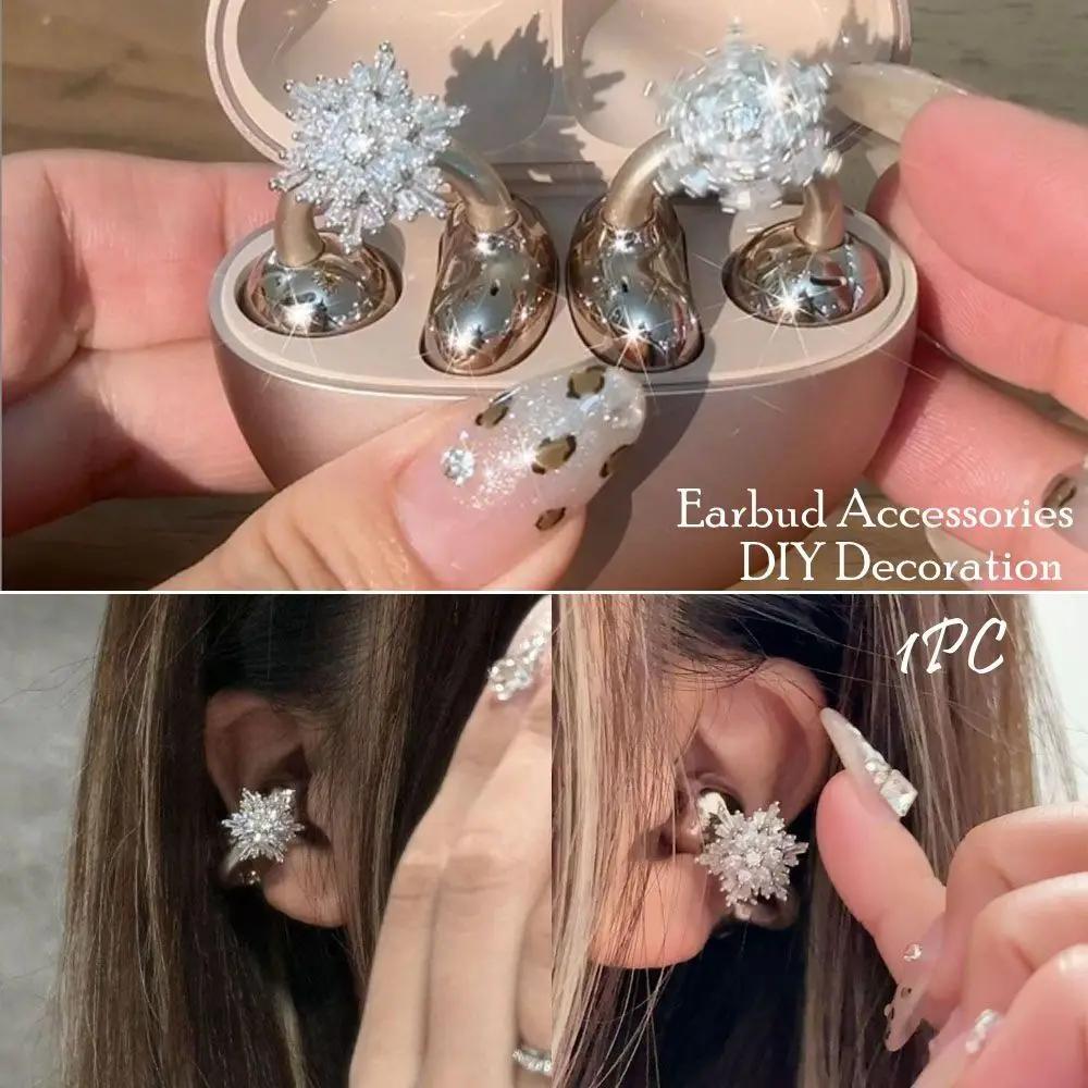Creative Gift Rotatable Headphone Diameter Buckle DIY Zircon Headphone Decoration Clip Removeable Decorative Earbud Accessories