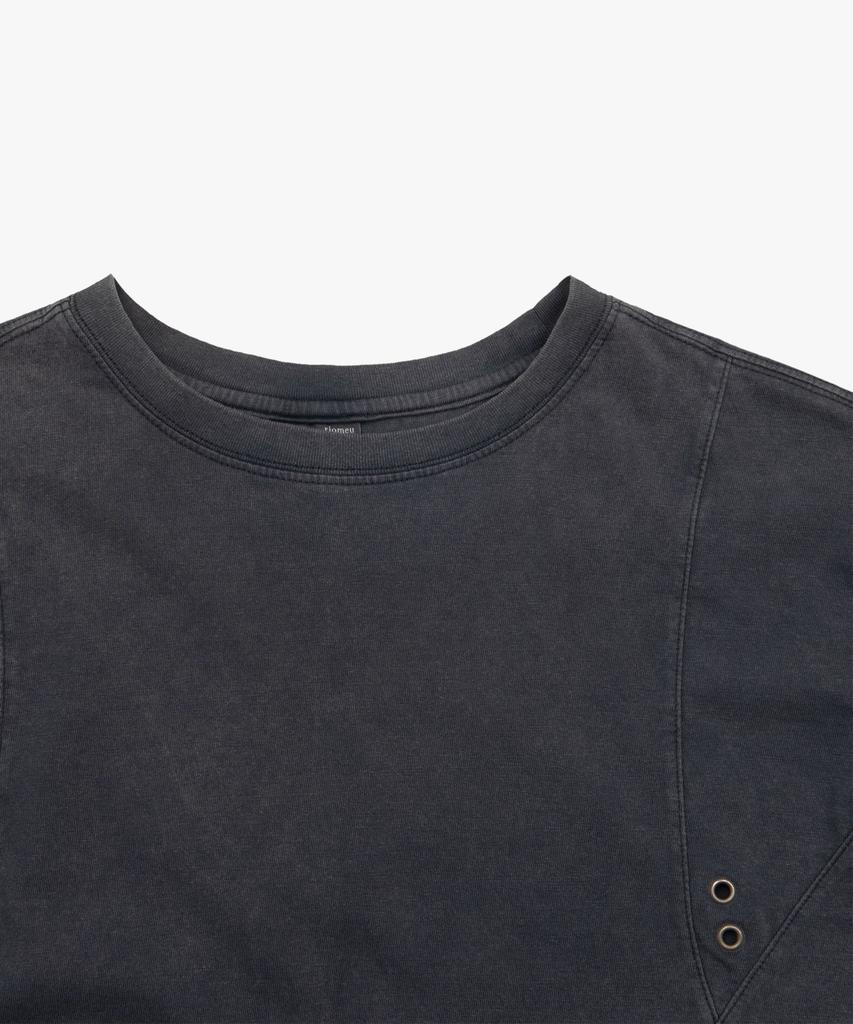 Liomeu Curved Incision Washed Short Sleeve T-Shirt_Gray