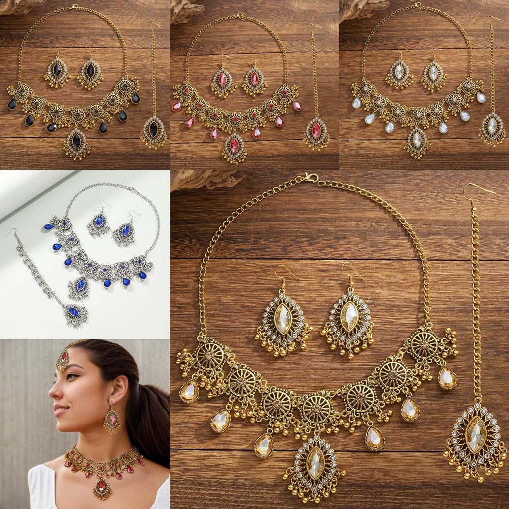 Middle East Ethnic Style Necklace And Earring Set With Water Dazzle Drop For Women