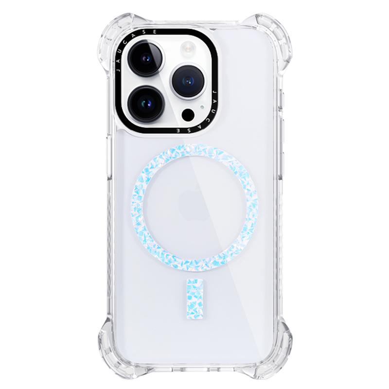 

JAUCASE For iPhone 14 Pro Max Case PC+TPU Anti-Drop Clear Cell Phone Cover Compatible with MagSafe Blue