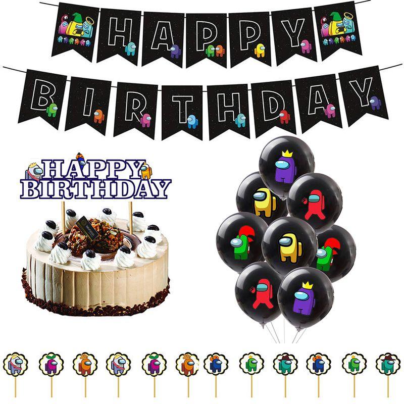 Party Birthday Theme Decor Suit Supplies Set Balloon Banner Cake Topper
