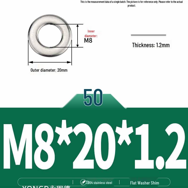 304 Stainless Steel Thickened Flat Washer / Ultra-thin Metal Gasket, Sizes M1.6-M10