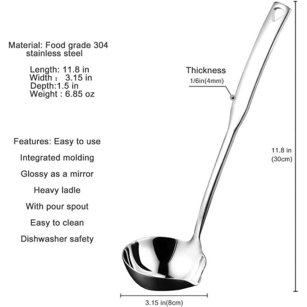

304 Stainless Steel Soup Gravy Ladle with Pour Spout, Non-Drip Cooking & Serving Ladle for Kitchen, 11.8 Inch