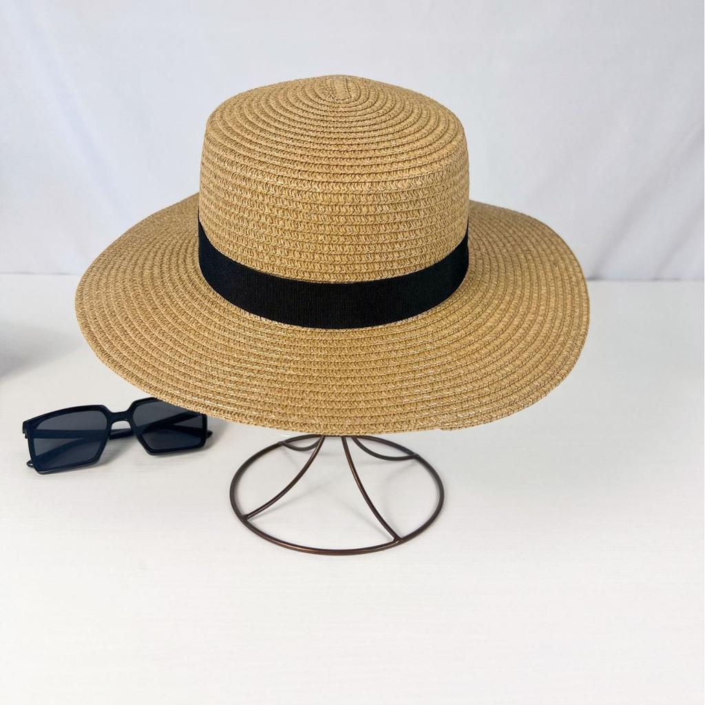 Panama Lafite Flat Top Straw Hat Summer Tourism British Simple Shade Sun Hat Beach Eaves Straw