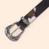 PU Cow Print Waist Belt with Engraved Buckles Wide Waistband Decorative Waist Strap for Women Girl Everyday Outfit