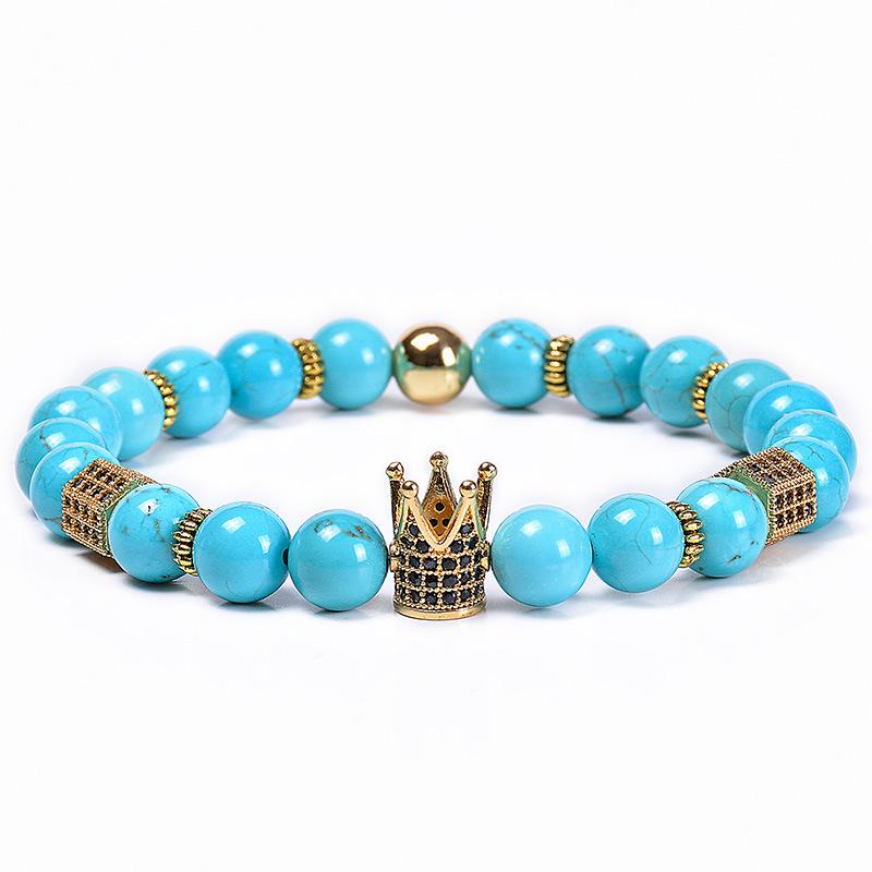 Natural turquoise crown bracelet, natural stone CZ micro inlaid zircon charm bracelet, Christmas gift, Stocking stuffers, Valentine s Day gift