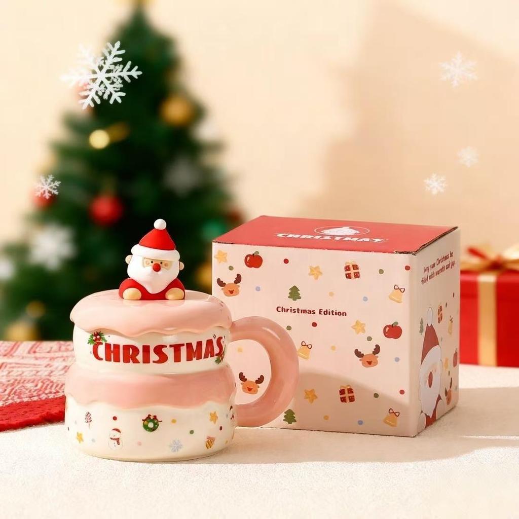 400ML Santa Claus Ceramic Cup Large Capacity Painted Coffee Mug Afternoon Tea Flower Tea Cup Home Breakfast Mug Christmas Gifts