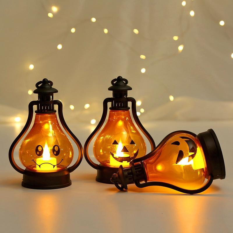 Horror Halloween LED Wind Light Portable Pumpkin Ghost Lantern Bar Desktop Ornament Halloween Decoration Props Party Supplies